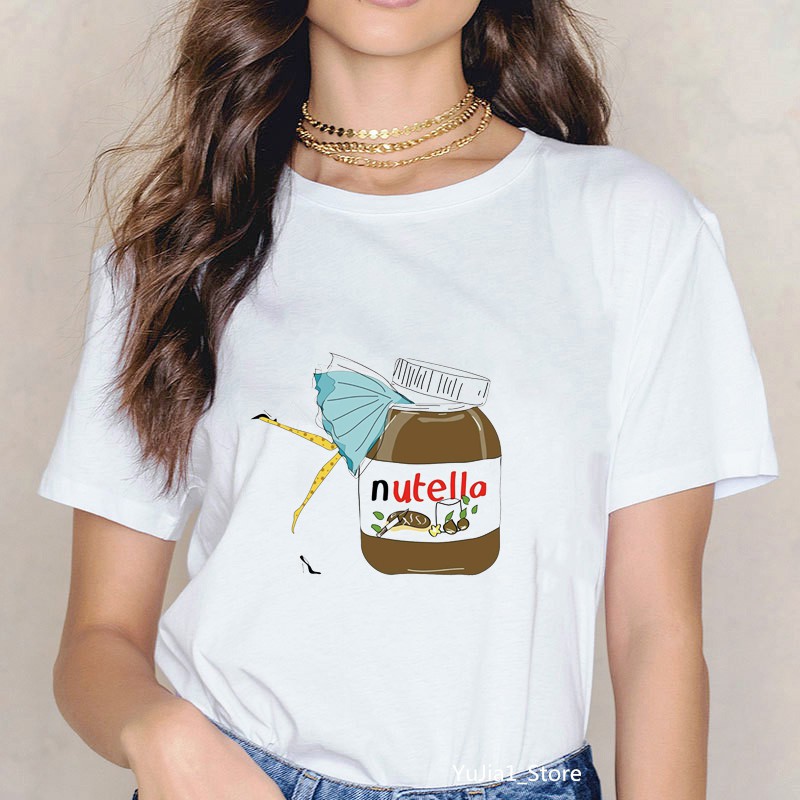 Áo Thun In Họa Tiết Nutella Và Công Chúa Dễ Thương Thời Trang Mùa Hè 2020 Cho Nữ