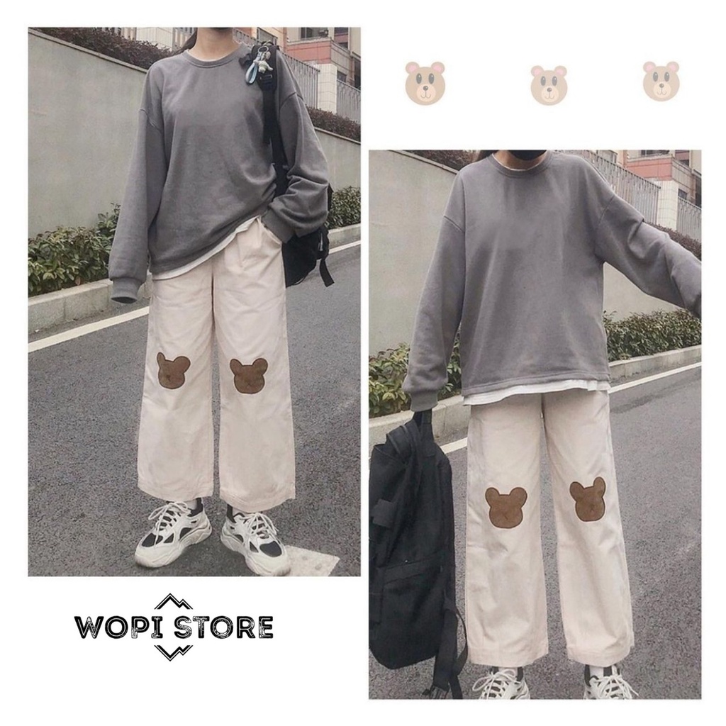 Quần Dài Kaki GẤU NÂU Ống Rộng Form Suông Ulzzang Unisex