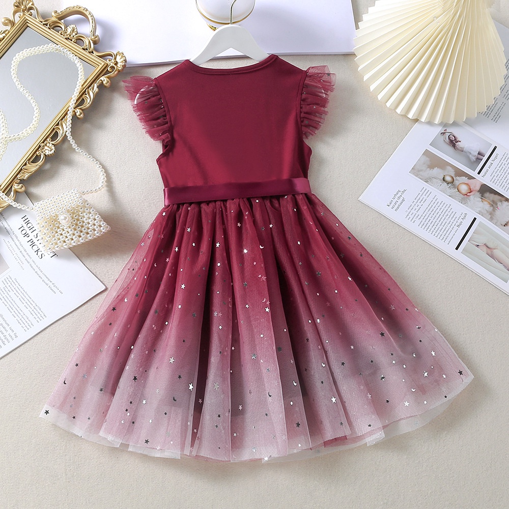 BEAR LEADER Đầm Công Chúa Phối Lưới Đính Nơ Thời Trang Mùa Hè Xinh Xắn Cho Bé Gái