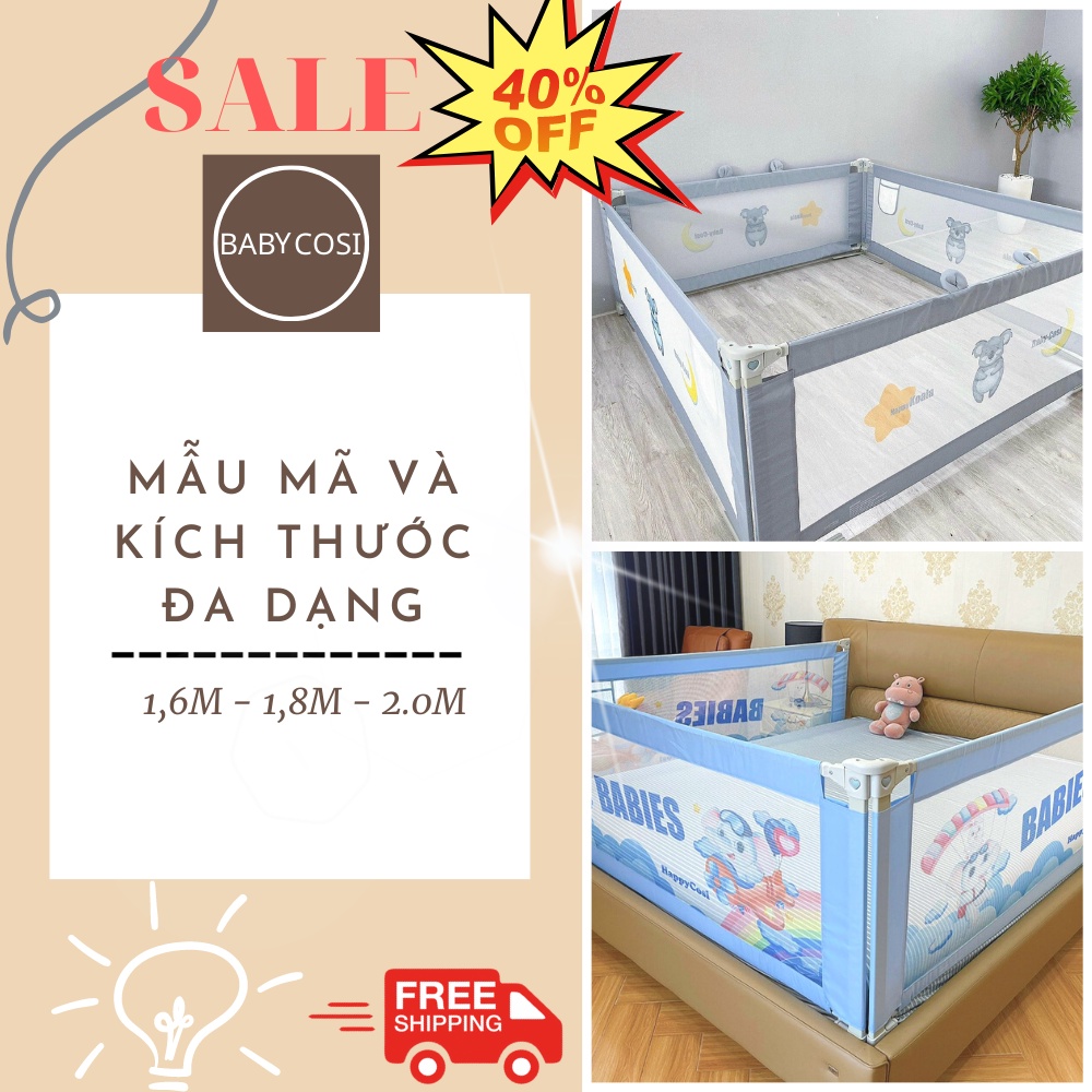 Thanh chắn giường cao cấp Baby Cosi Chính hãng phiên bản mới nhất 2023 - Thiết kế chống kẹp tay 32 nấc điều chỉnh