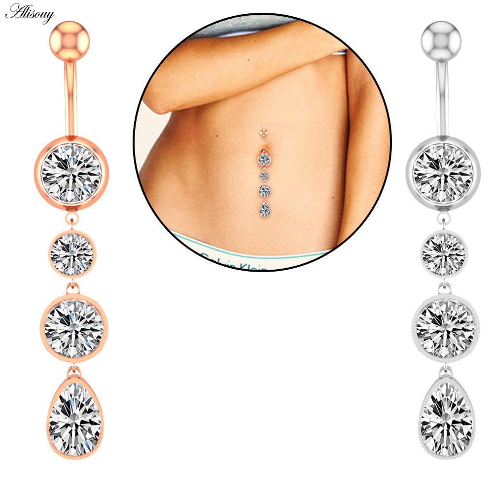 Alisouy 1 Khuyên Rốn Thép Không Gỉ Đính Đá cz Hình Hoa / Trái Tim 14g