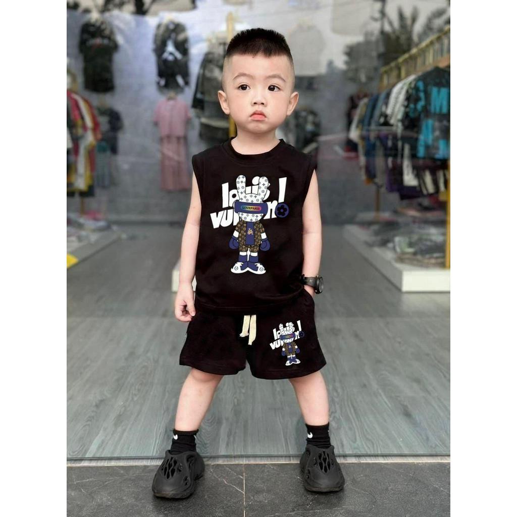 Bộ quần áo ba lỗ 5D rabbit cho bé , set tank top bé trai unisex , Kid_genz