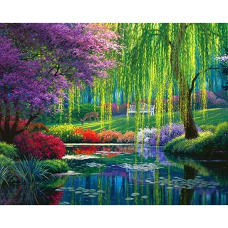 Tranh sơn dầu số hóa tự tô màu theo số có khung - [453] CÔNG VIÊN VÀO XUÂN (40*50vm)