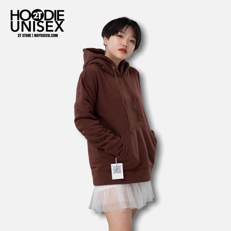 Áo hoodie unisex 2T Store H08 màu nâu chocolate - Áo khoác nỉ chui đầu nón 2 lớp dày dặn chất lượng đẹp