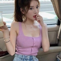 Áo Dệt Kim Không Tay Cổ Vuông Đính Nút Thời Trang Mùa Hè Mới Gợi Cảm Cho Nữ