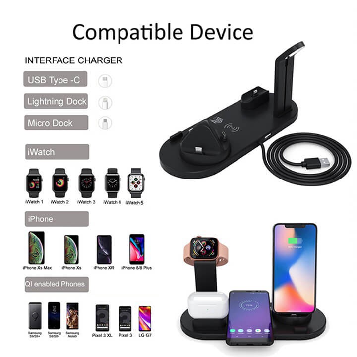 Đế sạc nhanh không dây 4 in 1 cho Apple Watch Iphone Airpods Samsung Oppo