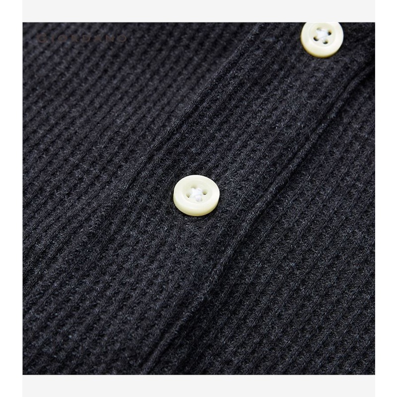 GIORDANO Áo polo nam dài tay waffle dày dặn màu dệt họa tiết ba chiều nhiều màu có sẵn 01012783