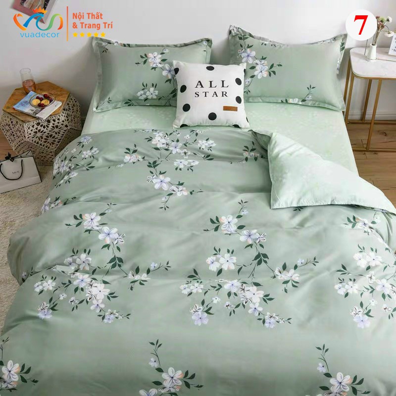 Chăn Ga Gối Cotton Poly Hoa Tiết Hoa Lá Trang Trí, Decor Phòng Ngủ Phong Cách Hàn Quốc - Hàng nhập khẩu ( không ruột )