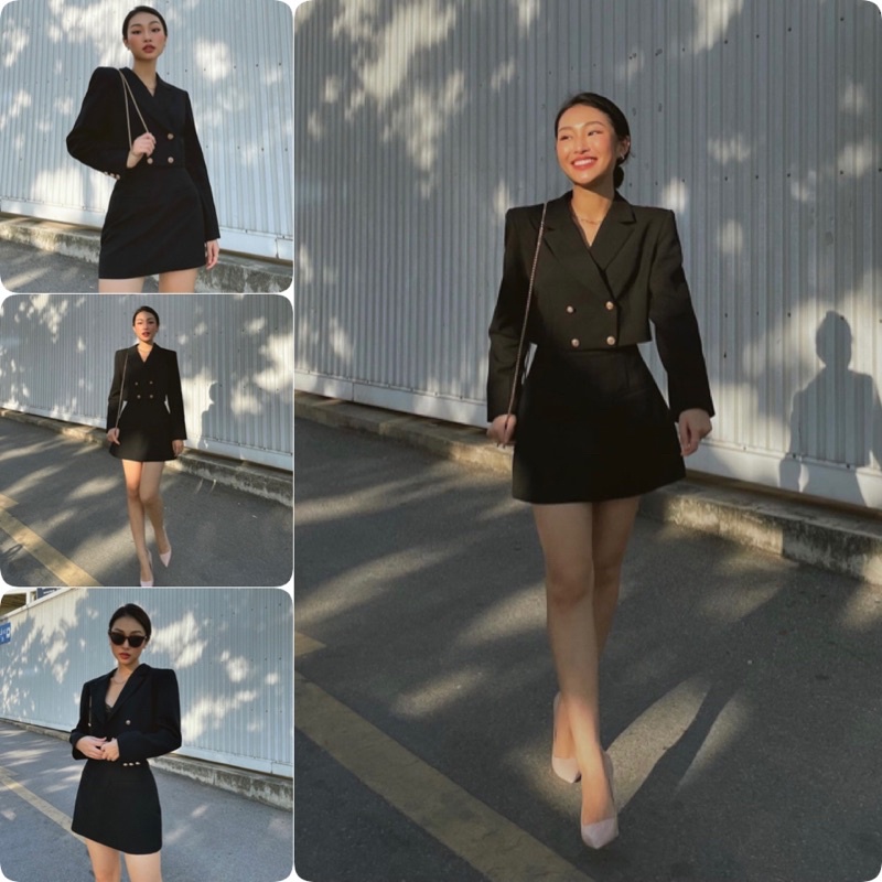 SET CROP VEST ĐEN PHỐI NÚT + CHÂN VÁY