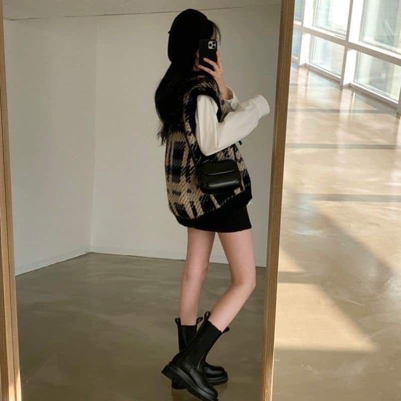 Áo Gile Len Kẻ Ulzzang phong cách Hàn Quốc 2 màu cực dày dặn