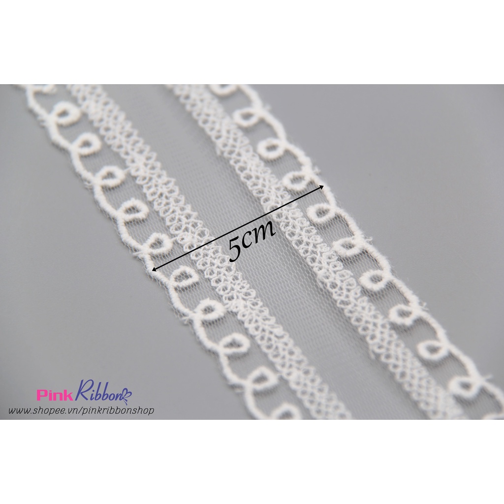Ren trắng thêu hoa 5cm - 8k/m
