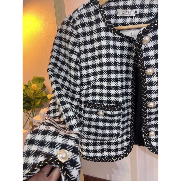 Áo dạ Tweed Forgirl kẻ caro dáng ngắn tiểu thư áo cardigan dạ dày dặn - Miss Girl