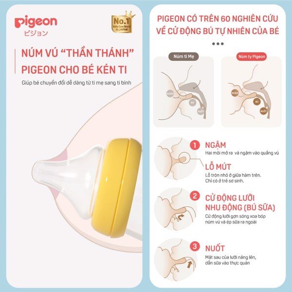 NÚM TY PIGEON BÌNH SỮA CỔ RỘNG NỘI ĐỊA NHẬT BẢN - SET 2 CÁI