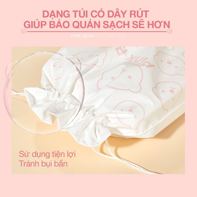 Bộ 300 Bông Tẩy Trang Pink Bear Mềm Mịn Có thể Sử Dụng Khô Và Ướt