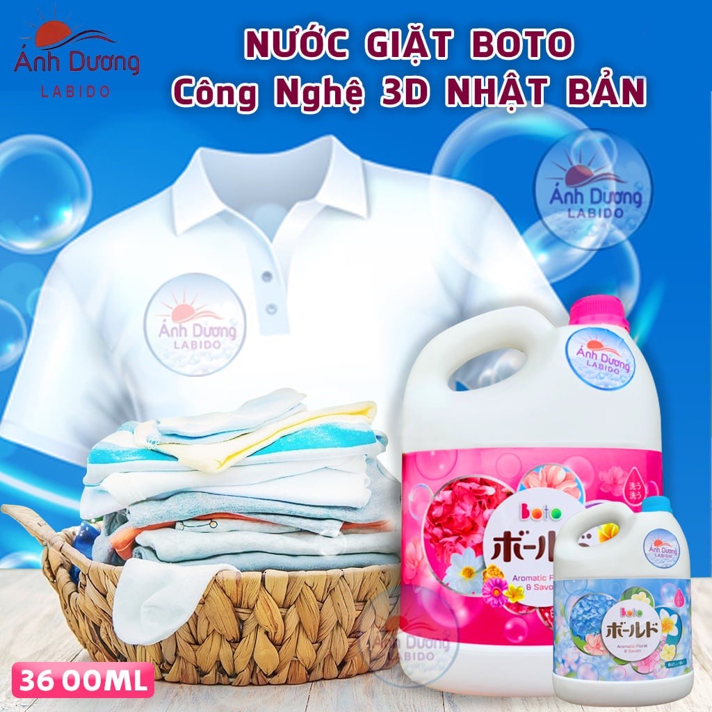 Combo 2 Can Nước Giặt Boto, Nước Giặt Ánh Dương Công Nghệ 3D Nhật Bản Giữ Màu Dung tích 3,6 lít