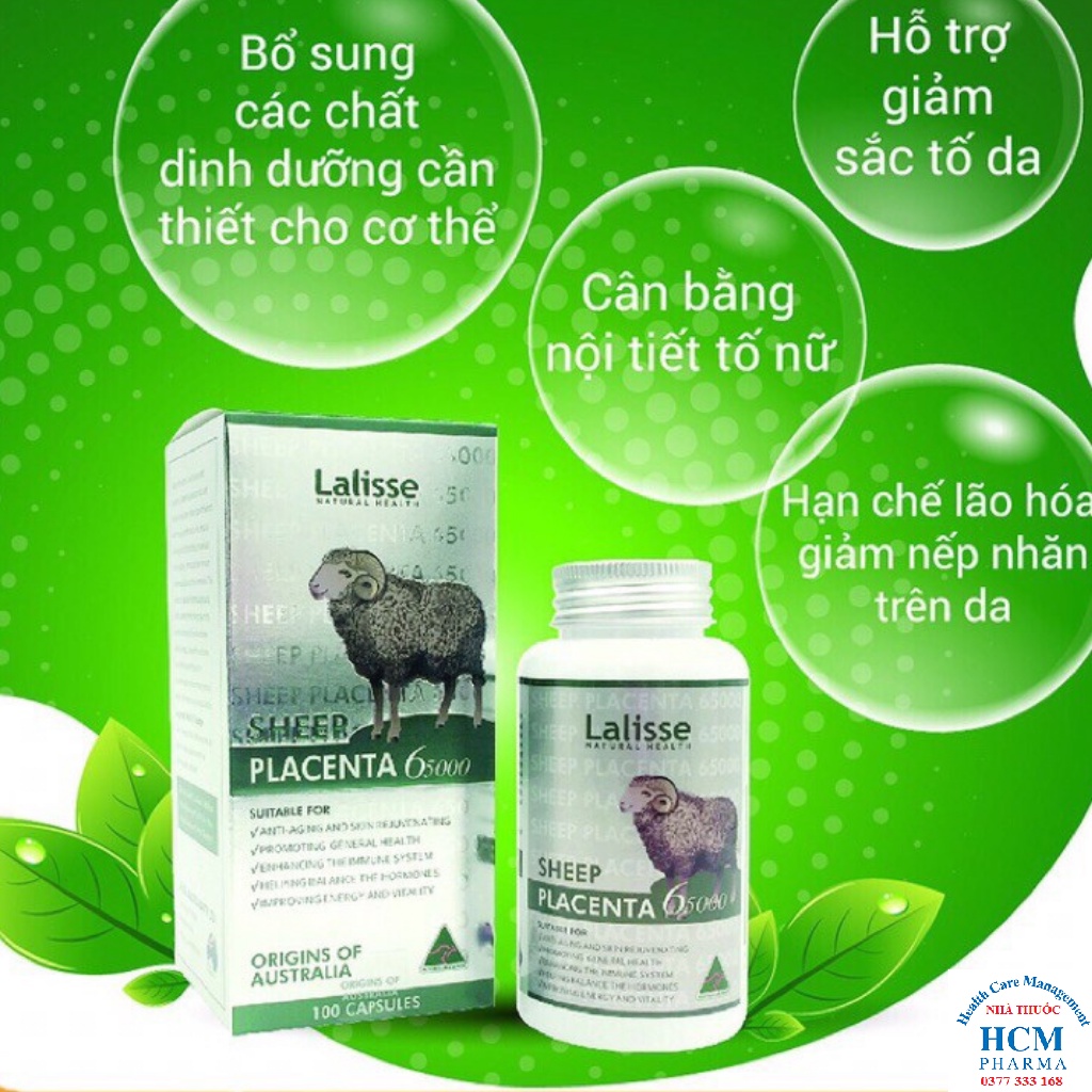 Nhau thai cừu Sheep placenta collagen thủy phân peptide Úc LALISSE hỗ trợ làm đẹp trắng sáng mờ thâm 30 - 100 viên ALC02