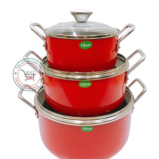 Bộ 3 nồi nhôm chống dính rainy nắp kính cao cấp