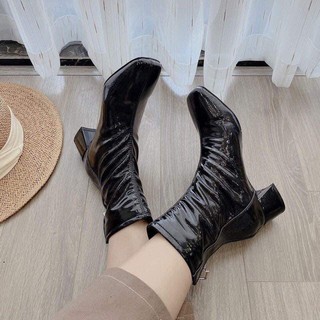 giày boot da bóng nữ cổ cao