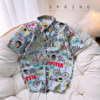 [Banana]- Áo sơ mi hoạt hình xe đạp   (M,L,XL)