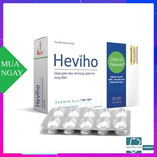 Viên uống Heviho hỗ trợ giảm ho, đau rát họng, long đờm,hộp 20 viên