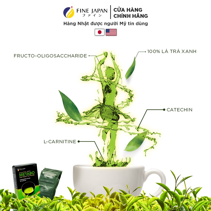 Bột Trà Xanh Hỗ Trợ Giảm Cân Nhật Bản - Fine Japan Metabo Green Tea Hộp 30 gói x 8g