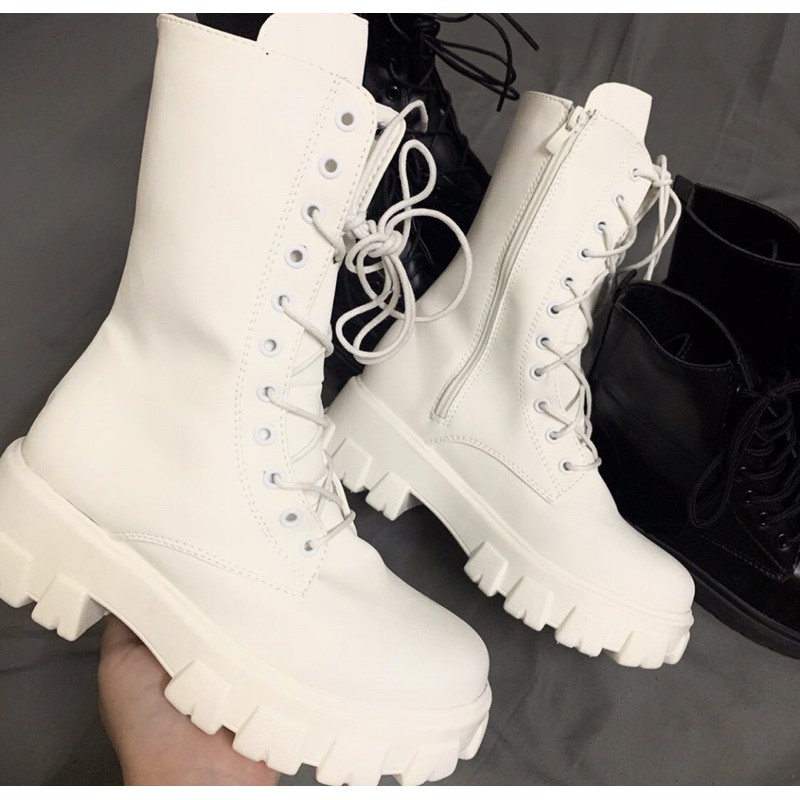 sẵn. Giày cao cổ  độn đế khủng, bốt martin🤩 giày tăg chiều cao \ boot da trắng | BigBuy360 - bigbuy360.vn