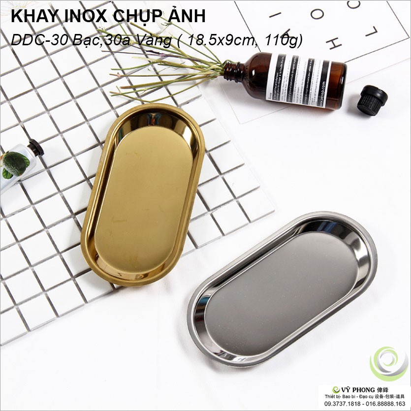 KHAY KIM LOẠI INOX BẠC,VÀNG HÌNH OVAL TRANG TRÍ TRƯNG BÀY CHỤP ẢNH SẢN PHẨM  DDC-29,30