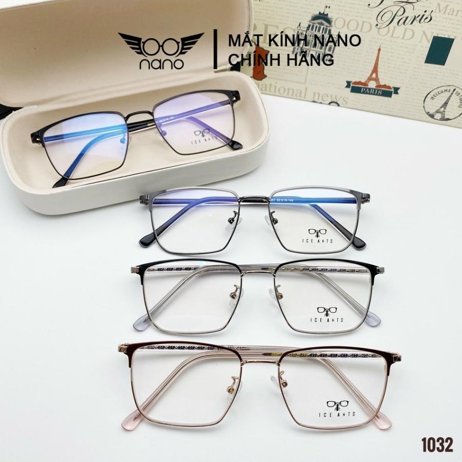 Gọng kính cận nữ nam, kính gọng vuông kim loại NANO GM1032 chất liệu chống gỉ chắc chắn nhẹ unisex nhiều màu cơ bản