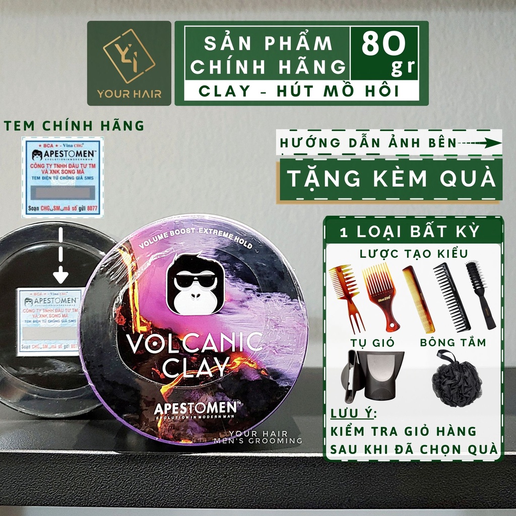 Sáp vuốt tóc APESTOMEN Volcanic Clay - 80g - Bản mới nhất - Có tem chính hãng SMS