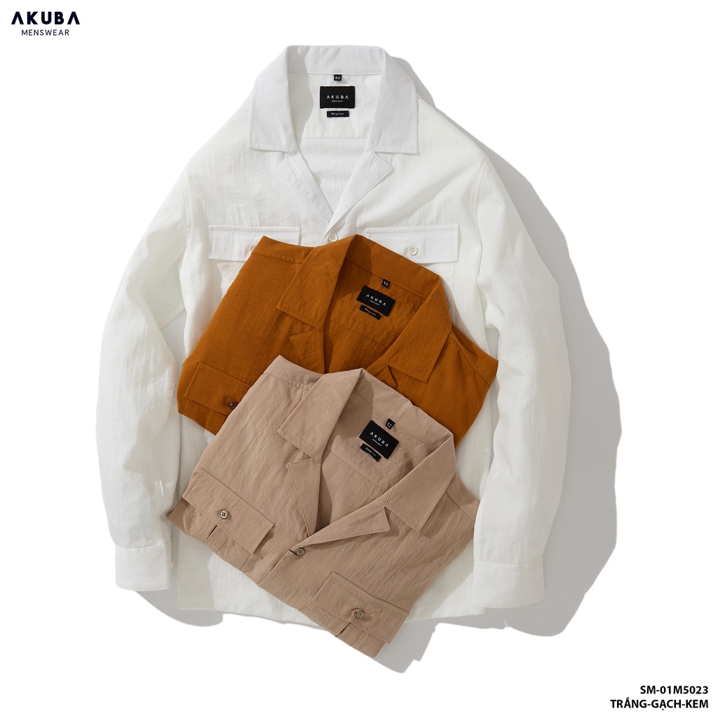 Áo sơ mi tay dài công sở nam cổ vest AKUBA chất liệu Cotton form regular, thấm hút mồ hôi, thoáng khí 01M5023 | BigBuy360 - bigbuy360.vn