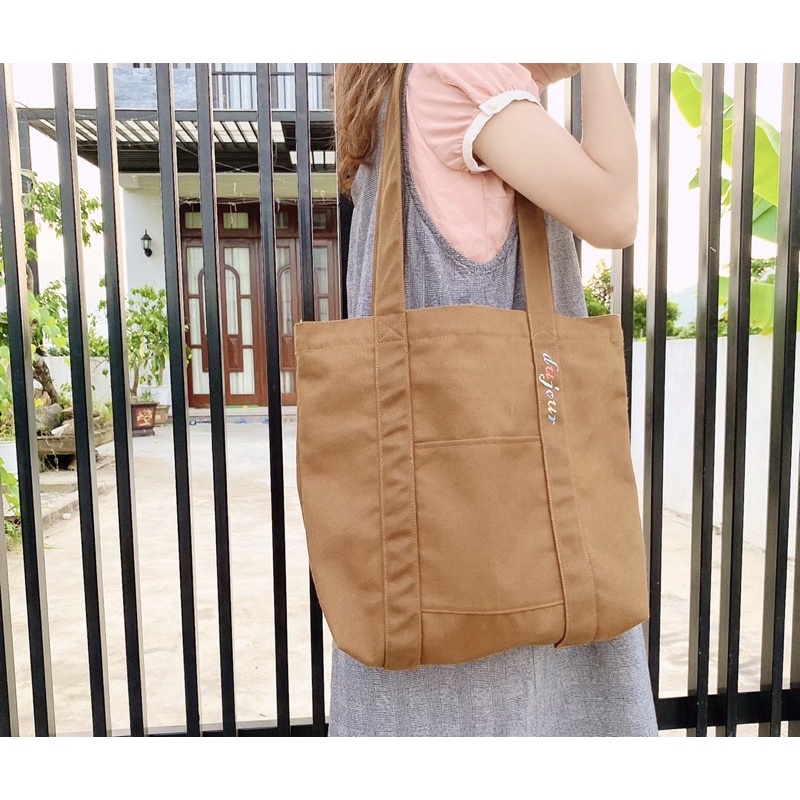 Túi tote canvas Brown DUJOUR phong cách hàn quốc
