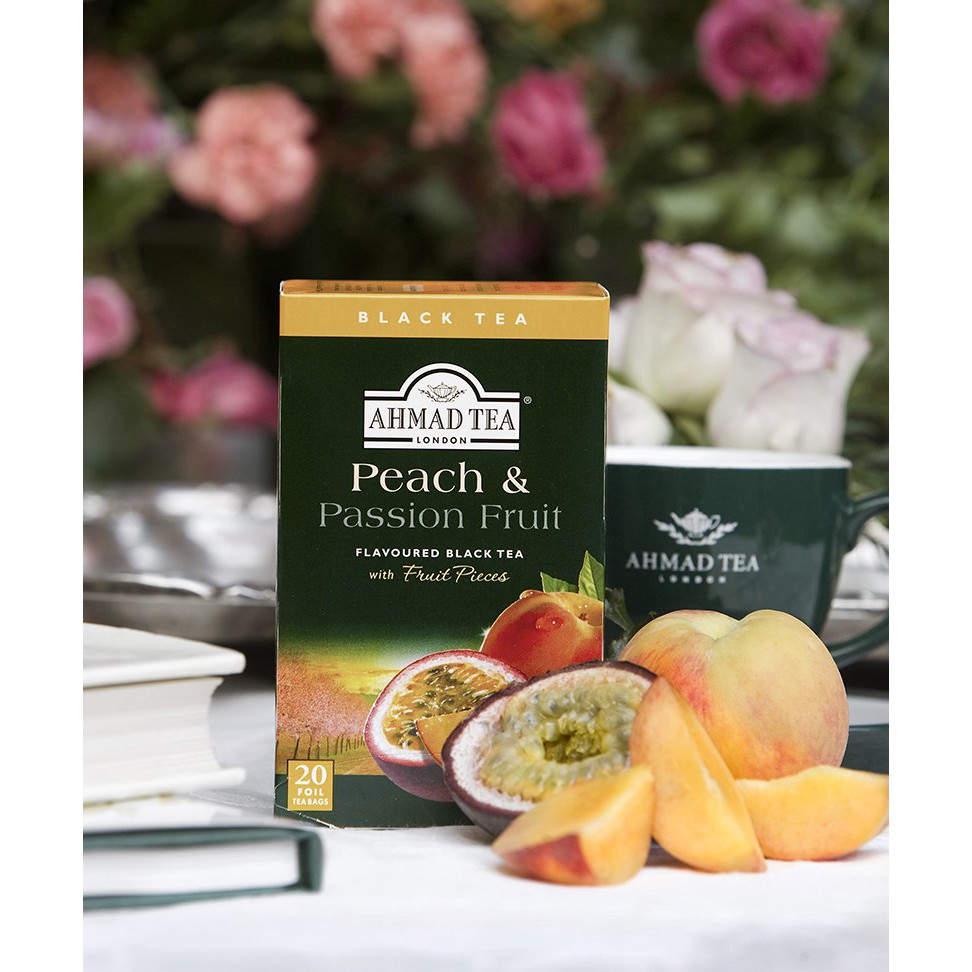 Trà Túi Lọc Peach &amp; Passion Fruit - Trà  Đào &amp; Chanh Dây - Trà Đen Ahmad Hộp Giấy Túi Lọc Bao Thiếc 40g (20 túi x 2g)
