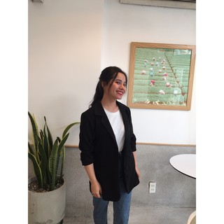 ÁO BLAZER NỮ  ÁO KHOÁC BLAZER NỮ DÁNG DÀI HÀN QUỐC MÀU ĐEN