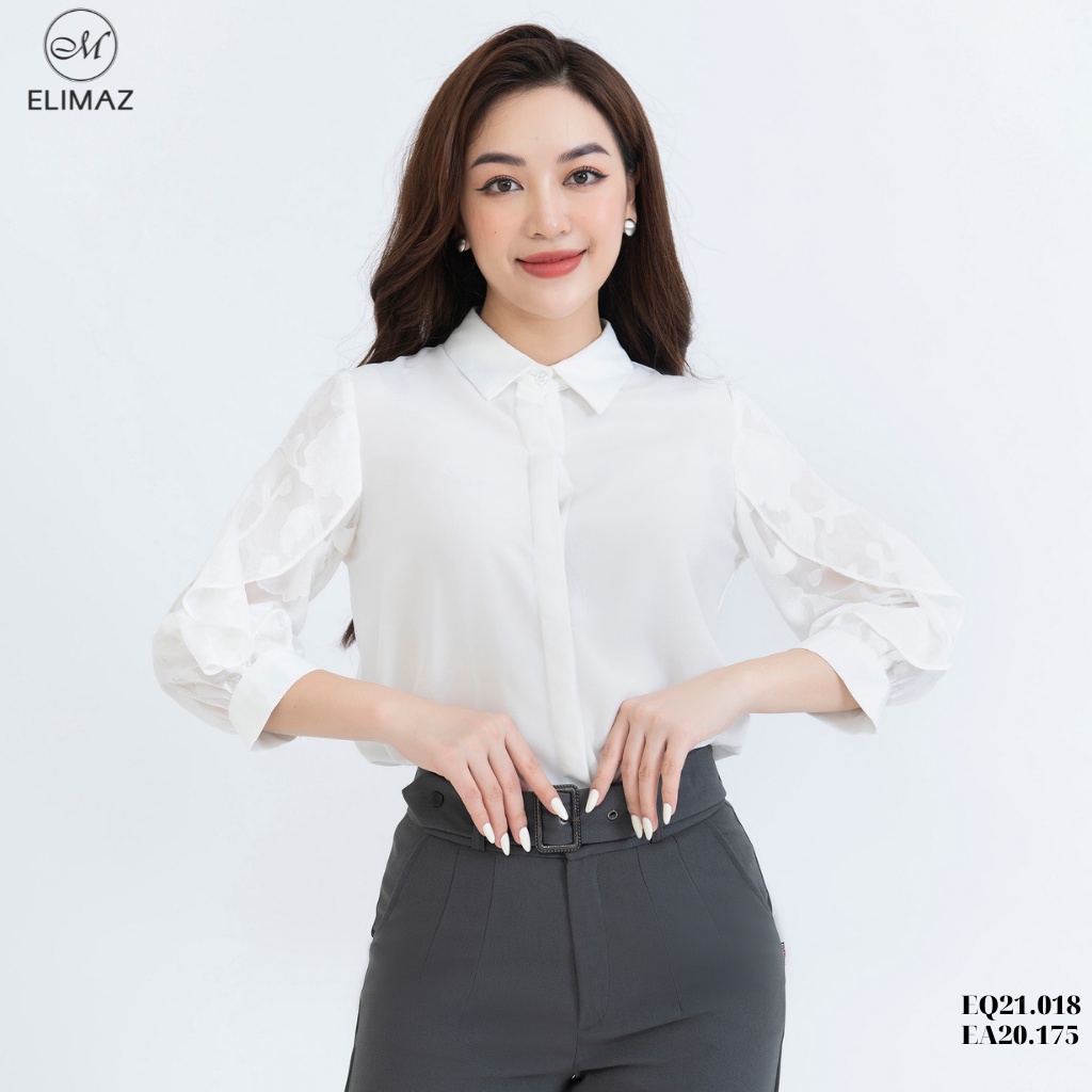 Áo Sơ Mi Nữ Phối Trang Trí Tay Ren Hoa Bèo Mã Elimaz EA20.175