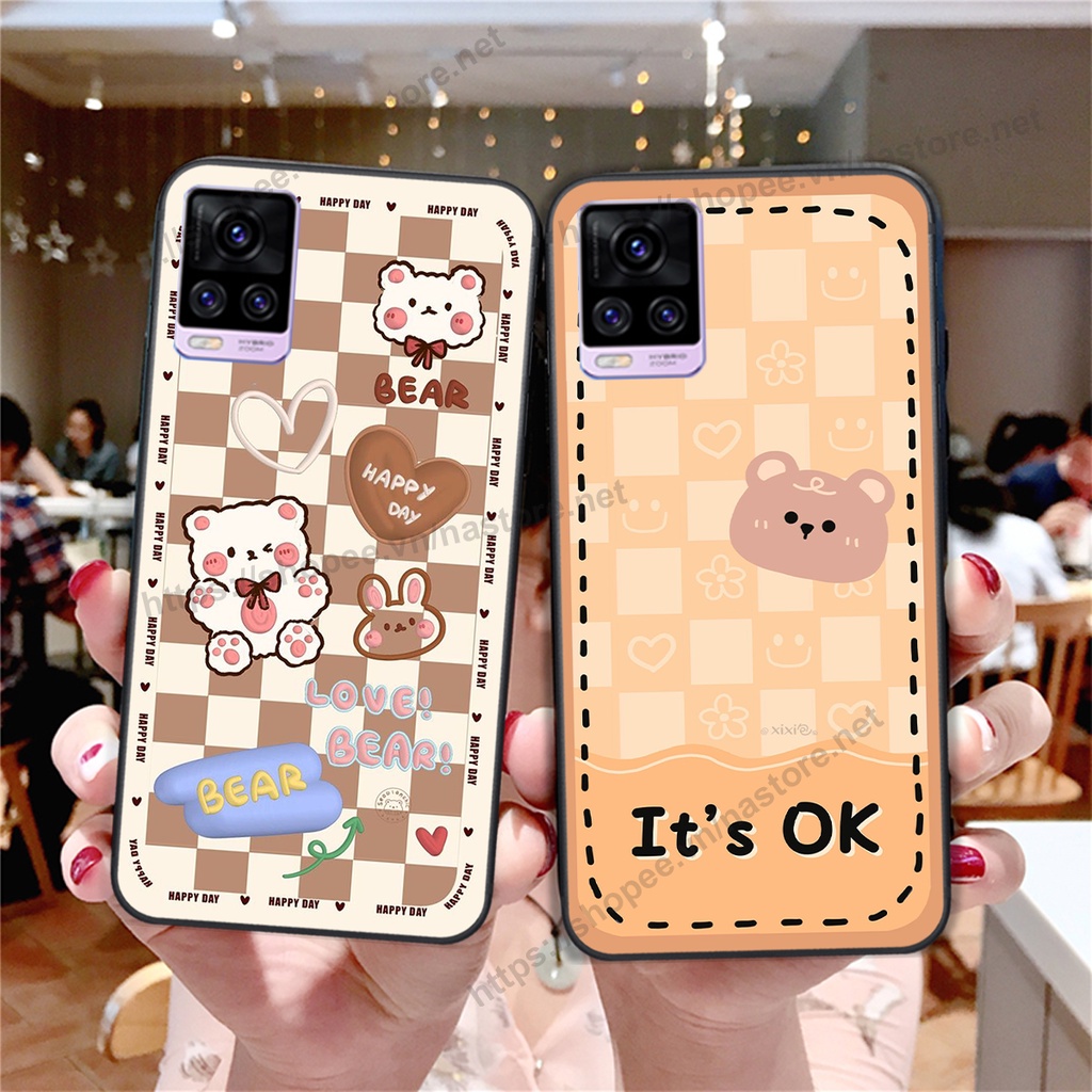 Ốp lưng Vivo V20 trái tim hình gấu cute cá tính, giá rẻ, cực bền
