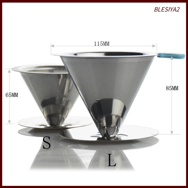 [BLESIYA2]Paperless Coffee Maker Stainless Dripper Cone Coffee Filter Brewer 2-4 Cups