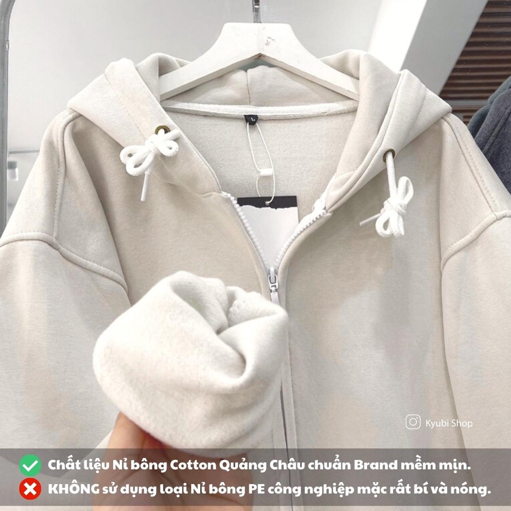 Áo khoác nỉ dây kéo form rộng hàn quốc Hoodie Zip (video ảnh thật/sẵn ) - Kyubi AK09 Xám