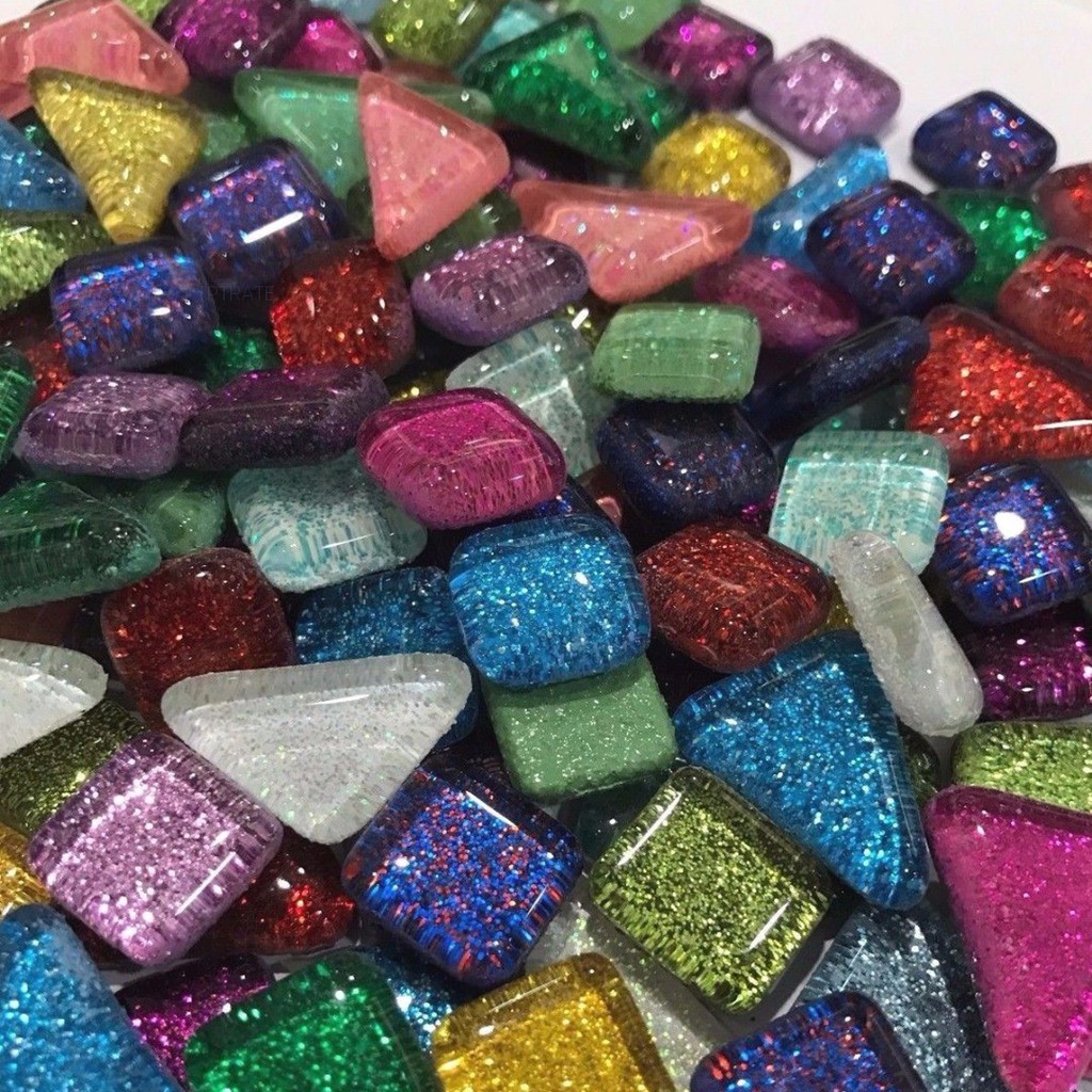 PTPTRATE ★120g 70pcs Colorful Glitter Shiny Glass Mosaic Tiles Bulk For Art DIY Hand Craft