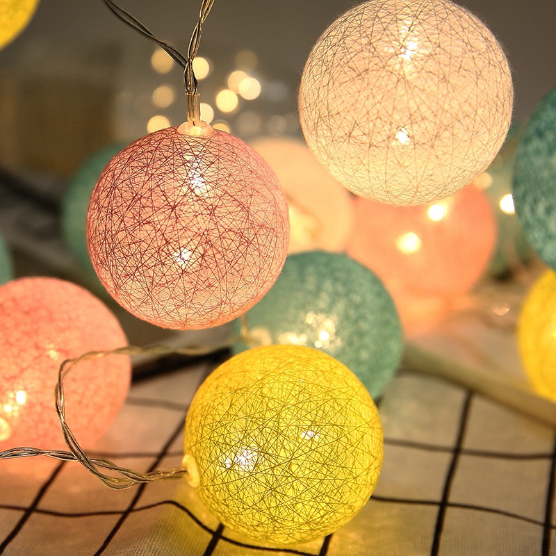 Dây Đèn Led 20 Bóng Hình Quả Cầu Bằng Cotton Trang Trí Tiệc