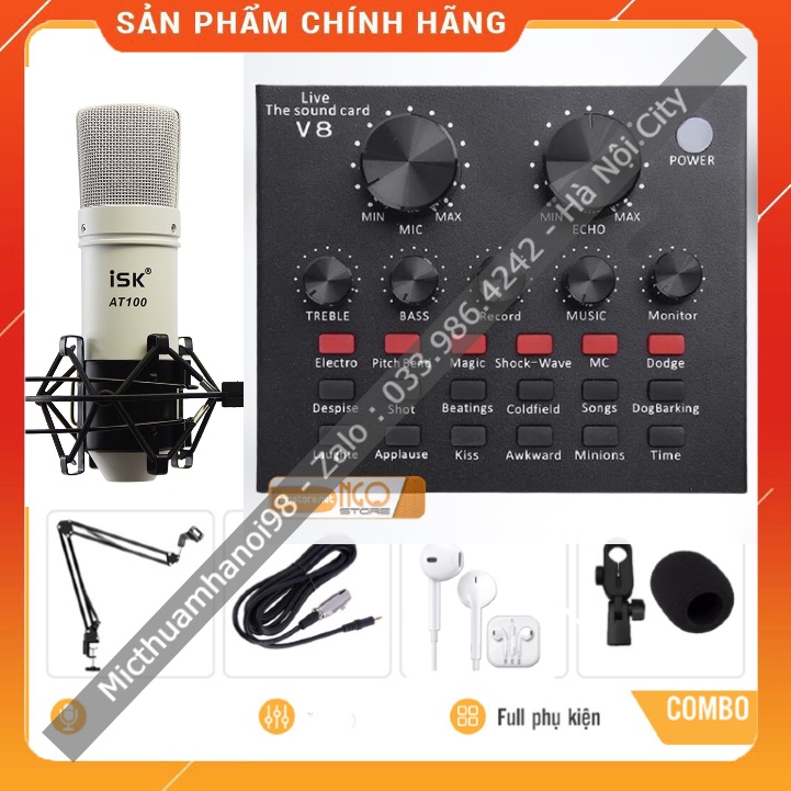 Trọn Bộ Sound Card V8 Mic ISK AT100 Hàng Loại 1 . Âm Thanh Cực Hay , Livestream Bigo , Facebook , Tik Tok