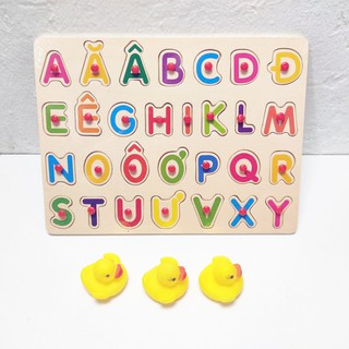 Bảng chữ cái tiếng Việt bằng gỗ có núm loại dày đẹp cho bé 2 tuổi 3 tuổi có cả chữ in hoa và thường