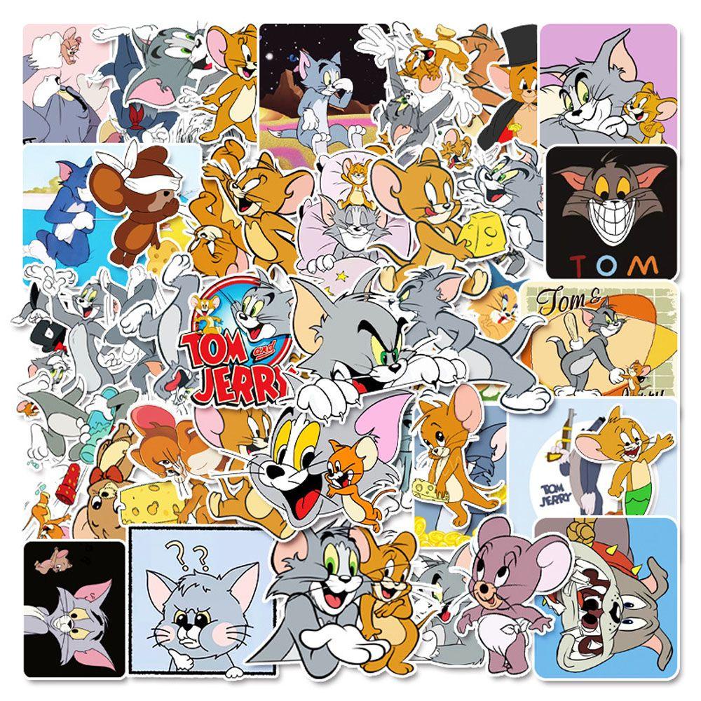 Bộ 50 Miếng Dán Trang Trí Hình Tom &amp; Jerry Phong Cách Hoạt Hình