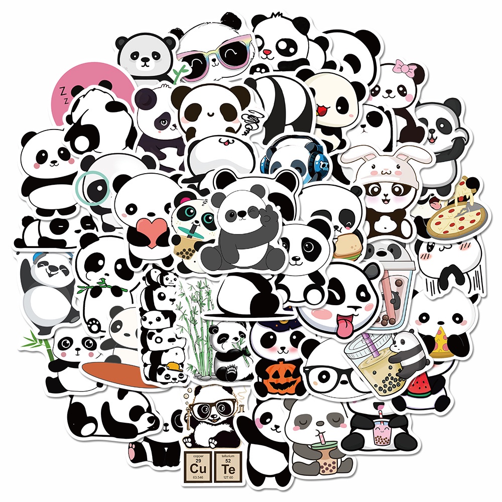 50 miếng dán hình gấu trúc xinh xắn chống nước trang trí laptop