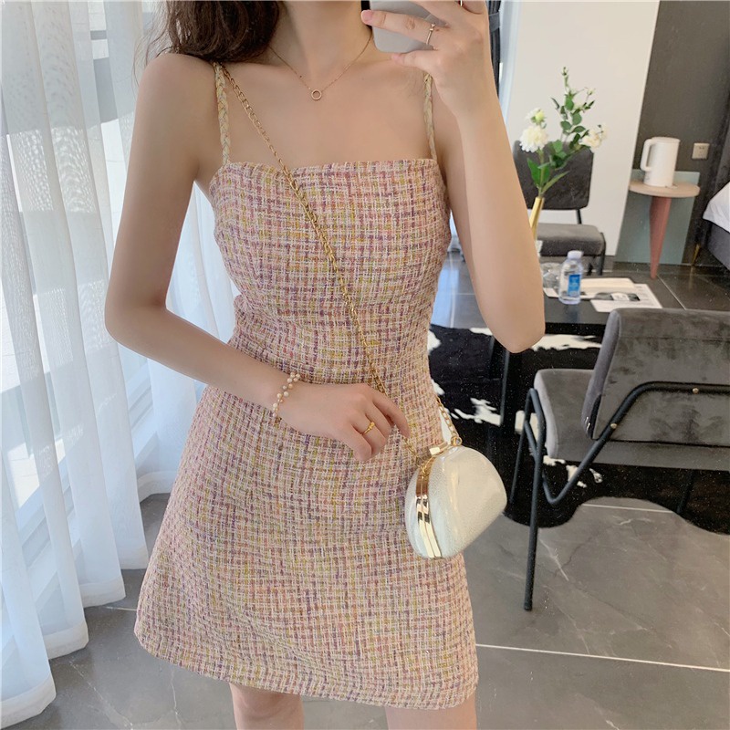 Váy 2 Dây Hở Lưng Ngắn Chất Dệt Kim Dạ Cao Cấp Hàng Quảng Châu