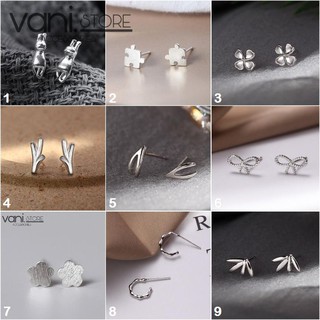 [ 29 MẪU ] Bông Tai Mạ Bạc 925 Nhỏ Xinh Mini Hình Nơ, Bông Hoa, Mèo Con Và Cây Cỏ - Khuyên Bạc S925 [TS000064]