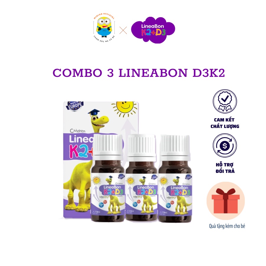Combo 3 D3K2 LineaBon, bổ sung vitamin D3 và K2 giúp bé hấp thu canxi và phát triển chiều cao