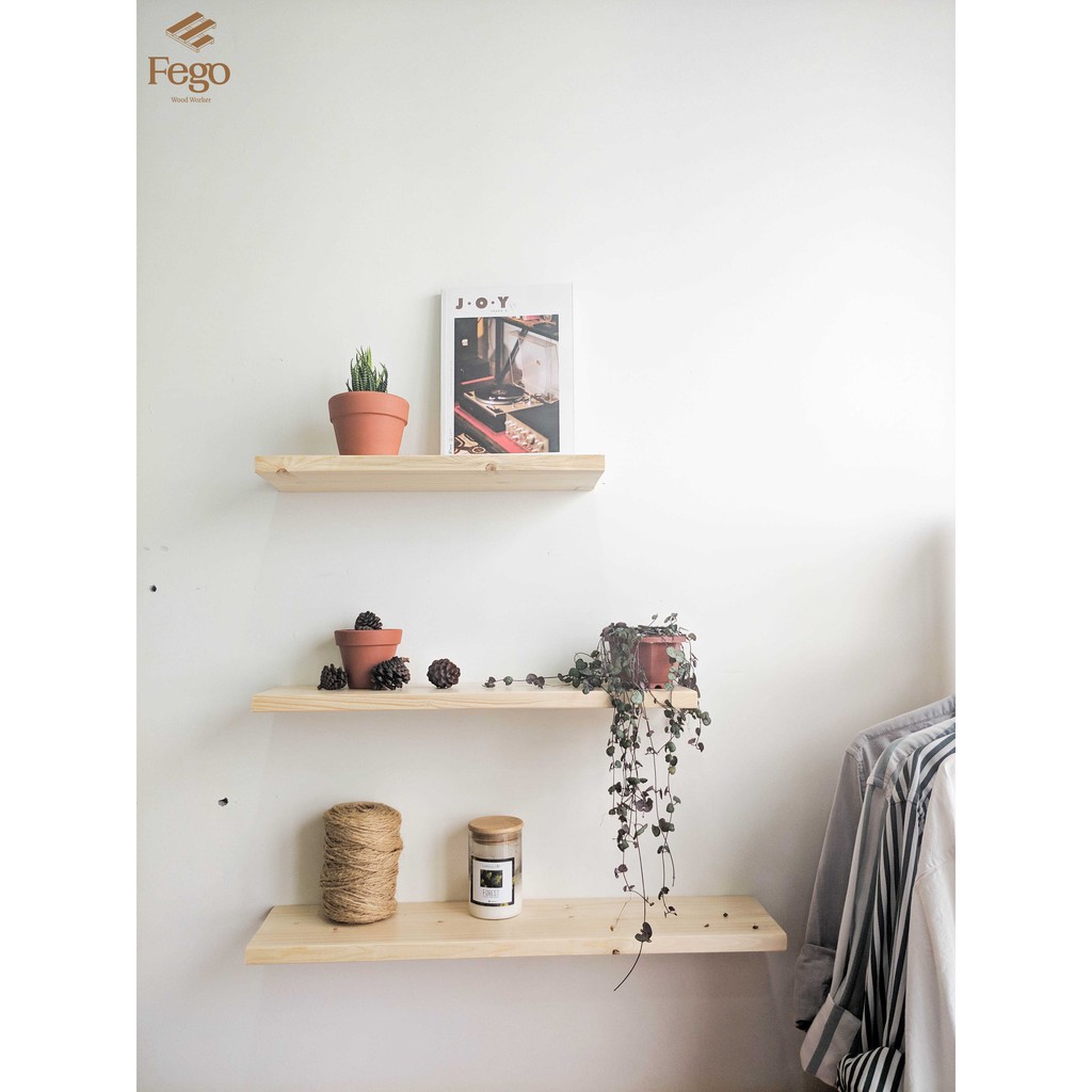 Bộ kệ gỗ treo tường thanh ngang rộng 15cm FEGO/ Giá gắn tường decor trang trí nhà cửa bền đẹp