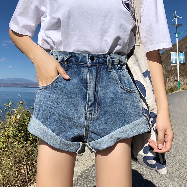 Quần short jean IELGY lưng cao dáng rộng thời trang cho nữ