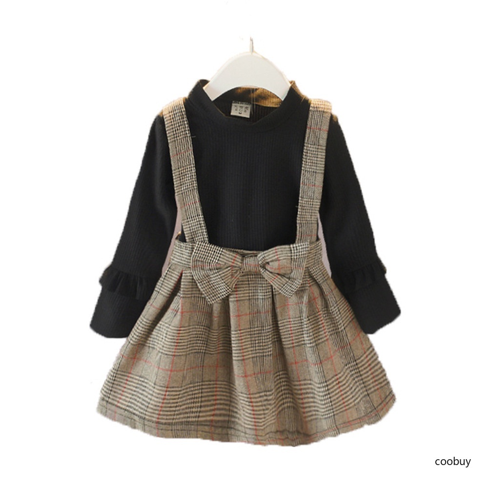 Đầm Tay Dài Cổ Lọ Giả Hai Lớp Họa Tiết Kẻ Sọc Đính Nơ Phong Cách Cổ Điển Thời Trang Mùa Thu Cho Bé Gái