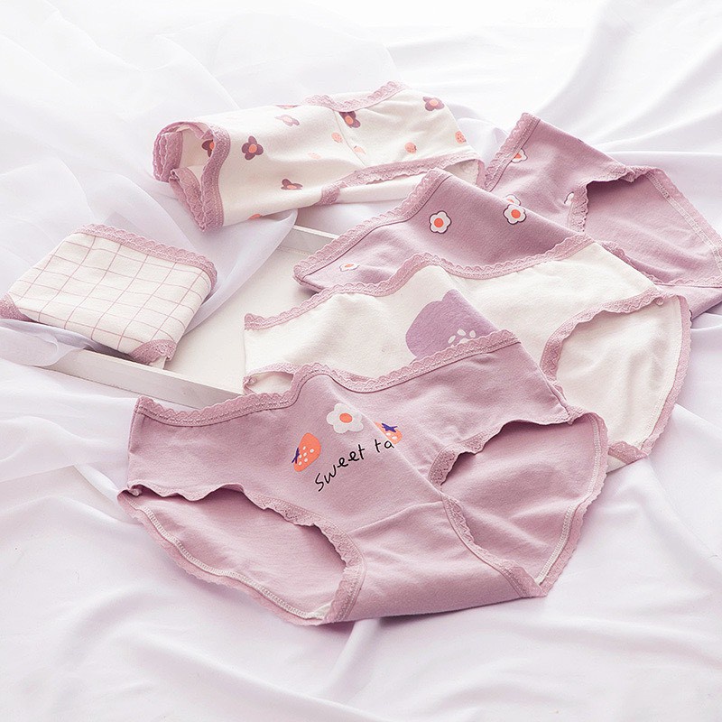 Quần Lót nữ Cotton dễ thương tone hoa tím paster thoáng mát kháng khuẩn mã L160
